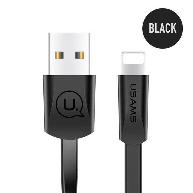 USAMS USB Cable for iPhone 8 cable Data Sync Flat Cable for iPhone XS MAX XR X 7 6 6s 5s SE 5 Cord Fast Charging Light wire